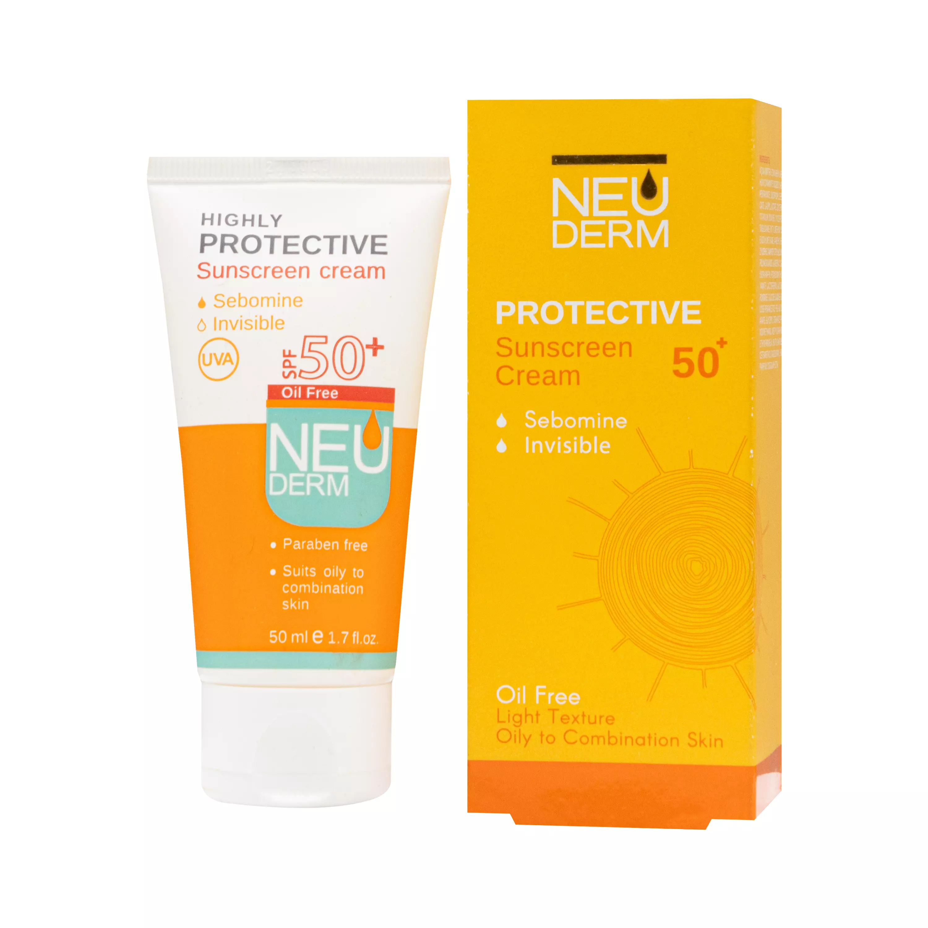 کرم ضد آفتاب فاقد چربی +spf50 هایلی پروتکتیو پوست چرب و معمولی بی رنگ نئودرم